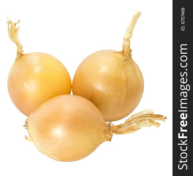 Nice yellow onions isolated over white with clipping path
