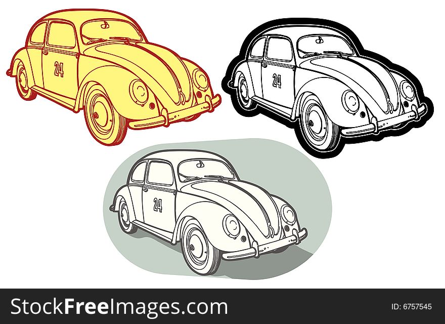 Vector drawings in different styles shows self-made car for race. Vector drawings in different styles shows self-made car for race