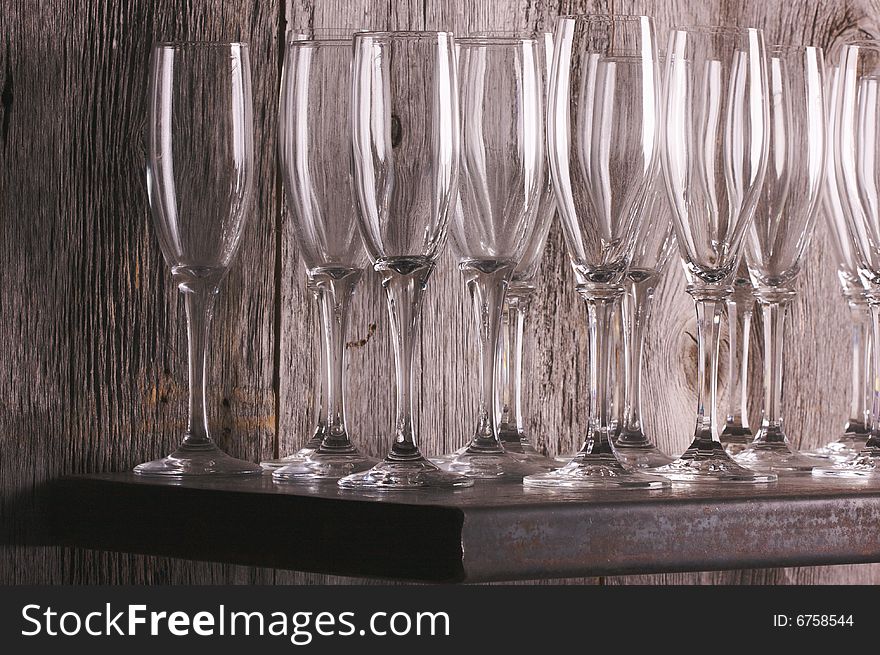 Champagne Flutes on Shelf Abstract