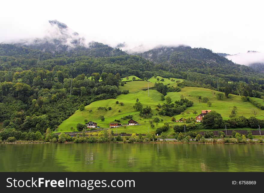 The small village on the hills around Lake Luzern