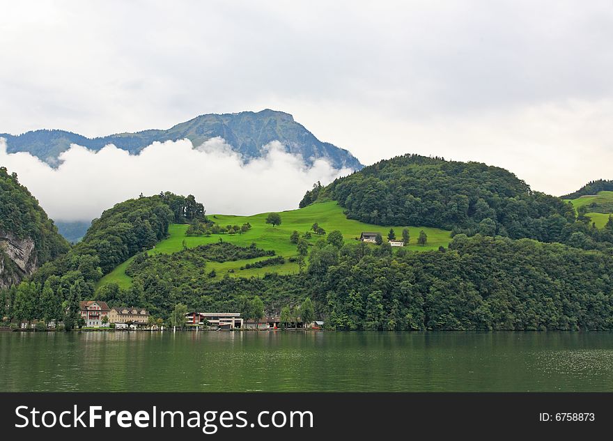 The small village on the hills around Lake Luzern