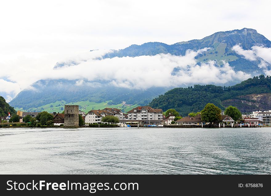 The small village on the hills around Lake Luzern in Switzerland