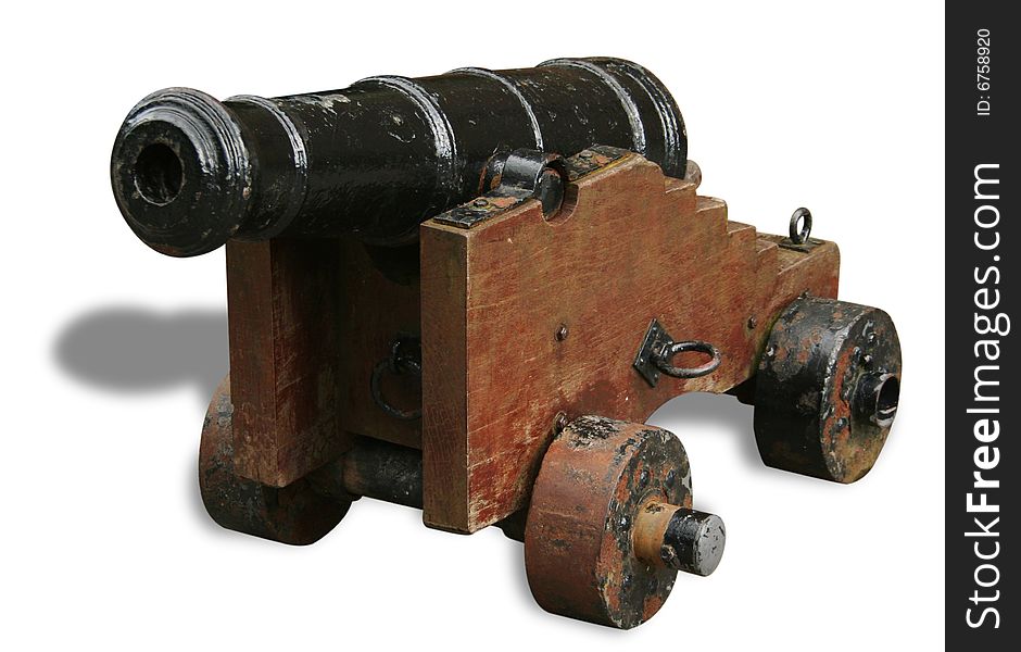 A small cannon facing frontward isolated on white