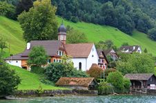 The Small Village On The Hills Around Lake Luzern Stock Photography