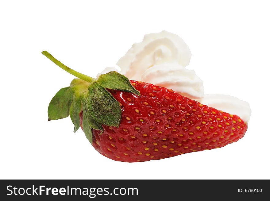 Half of strawberry with cream. isolated on white