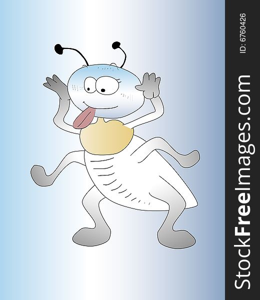 A closeup of  ant making grimace isolated on blue background. A closeup of  ant making grimace isolated on blue background