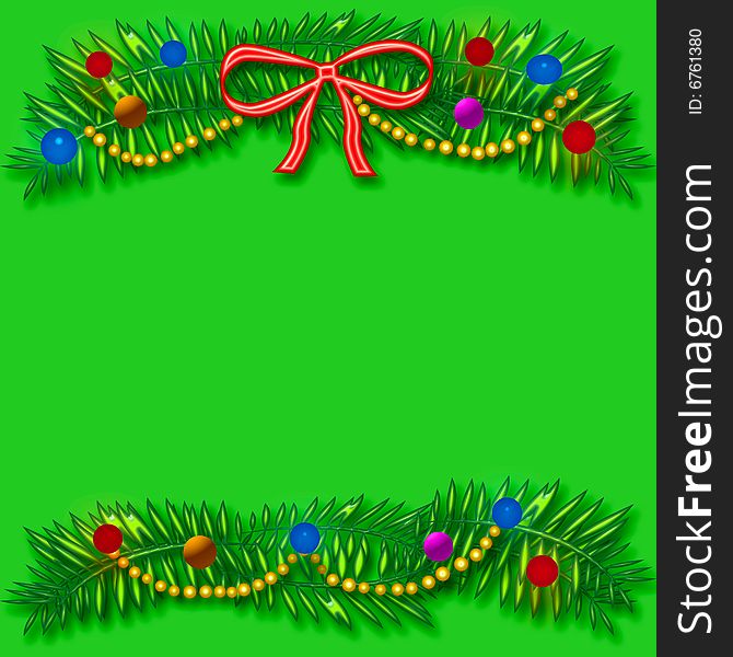 Christmas frame colorful ornaments and beads around blank center. Christmas frame colorful ornaments and beads around blank center