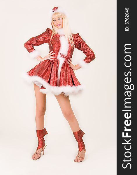 Attractive mrs. Santa Claus, studio isolated