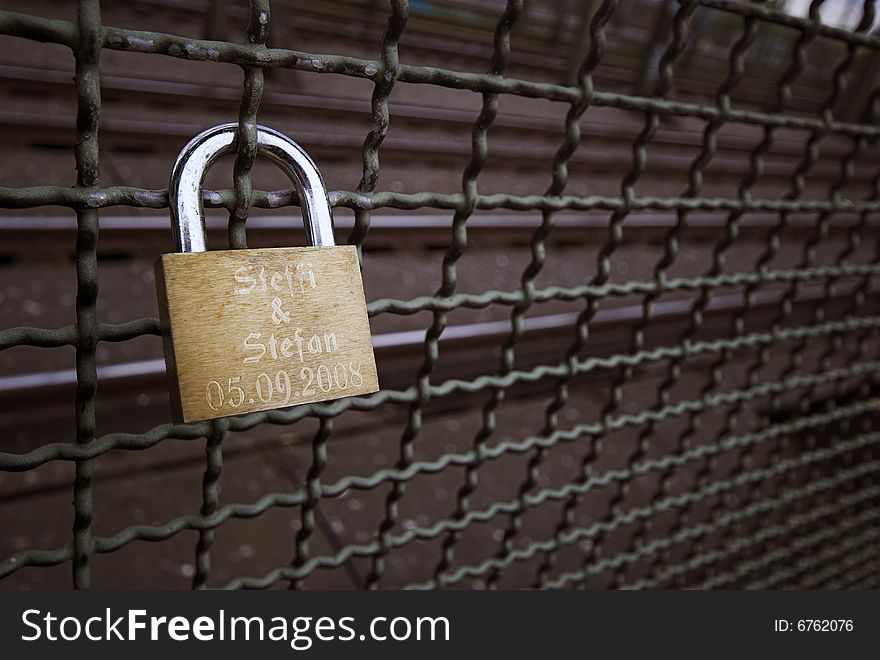 Steffi and Stefan. Padlock with lovers name on chained to the Hohenzollern Bridge in Cologne, Germany. Steffi and Stefan. Padlock with lovers name on chained to the Hohenzollern Bridge in Cologne, Germany.