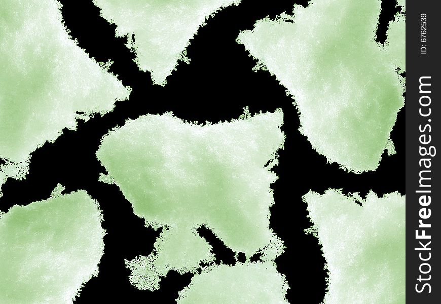 Green Snow Isolated on Pure Black Background (These patches of snow look like continents on a map)