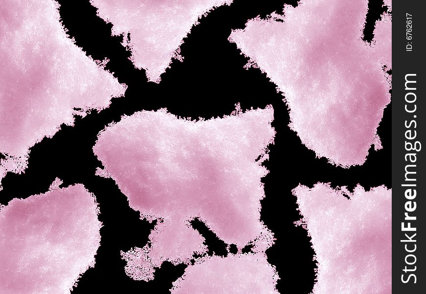 Pink Snow Isolated on Pure Black Background (These patches of ice look like continents on a map)