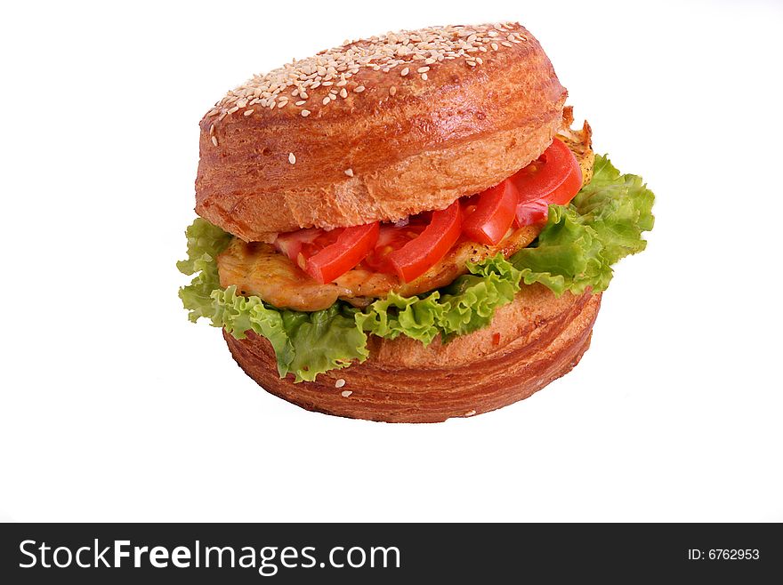 A hamburger isolated against white background