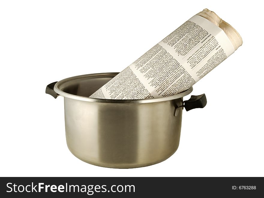 Hot news, the newspaper in a saucepan