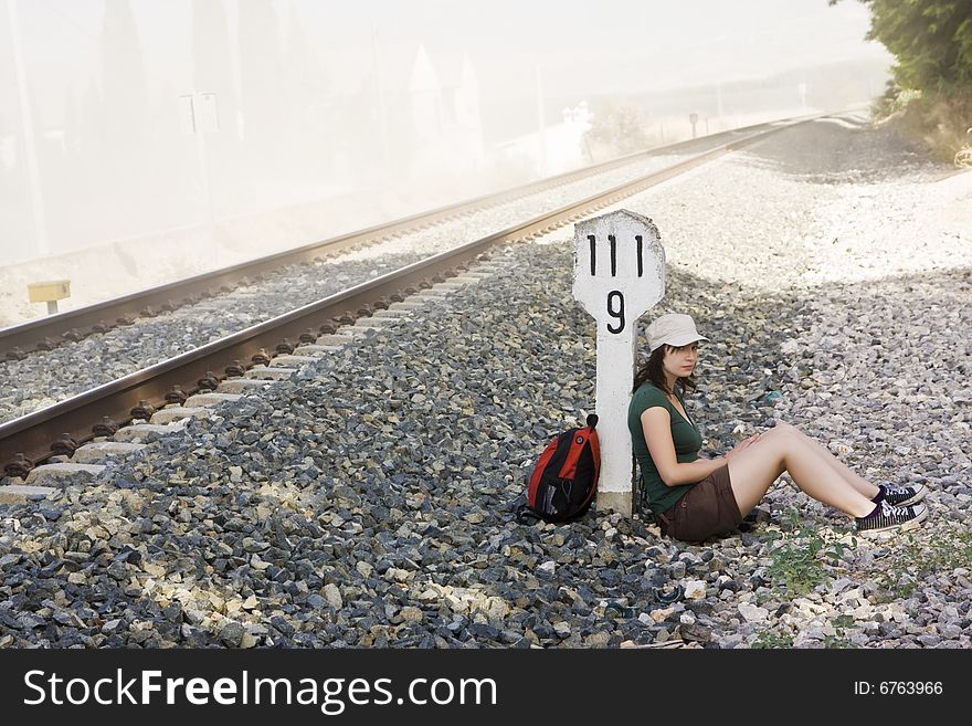 Backpacker taking a brake in the shadow