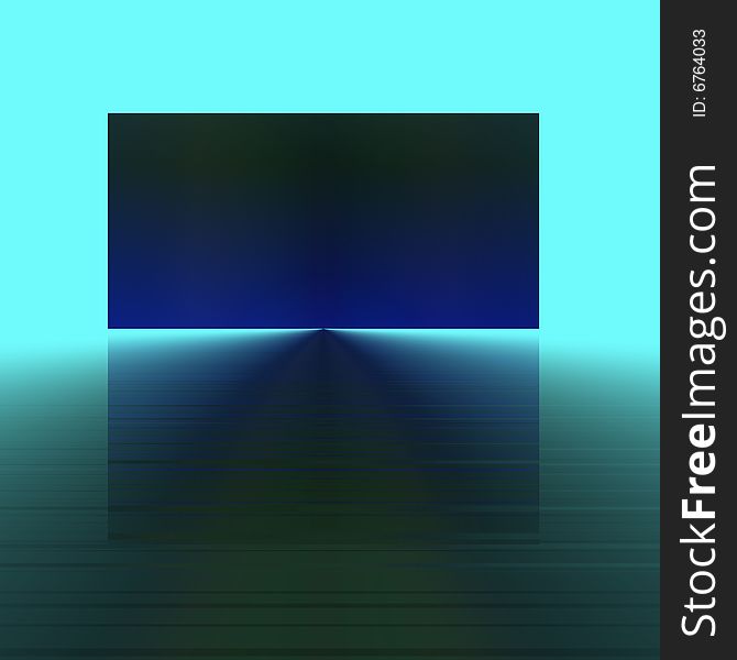 An abstract illustration with a blue-green square floating against a blue-green gradient background. This image was designed to give the illusion of two layers of space interacting on a background of ocean and sky. An abstract illustration with a blue-green square floating against a blue-green gradient background. This image was designed to give the illusion of two layers of space interacting on a background of ocean and sky.