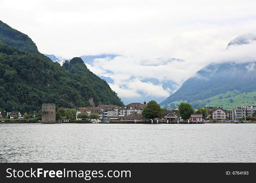 The small village on the hills around Lake Luzern