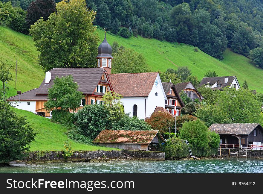 The small village on the hills around Lake Luzern in Switzerland