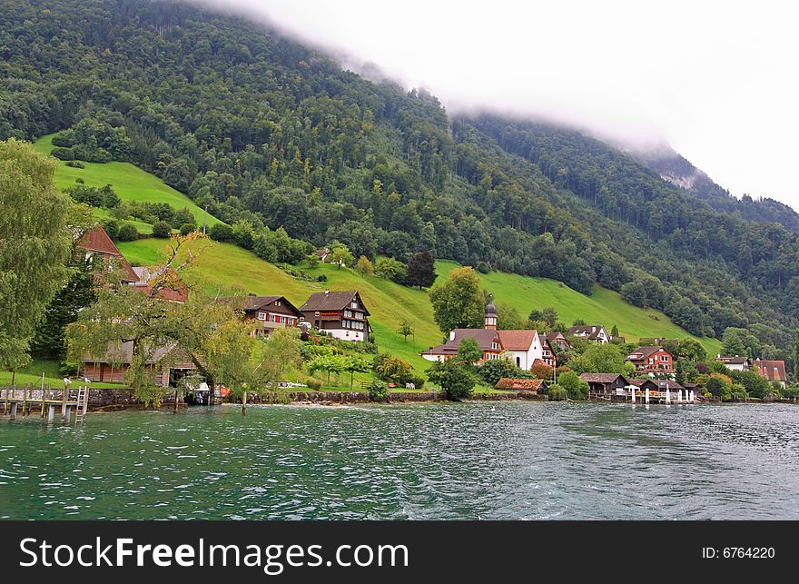 The small village on the hills around Lake Luzern