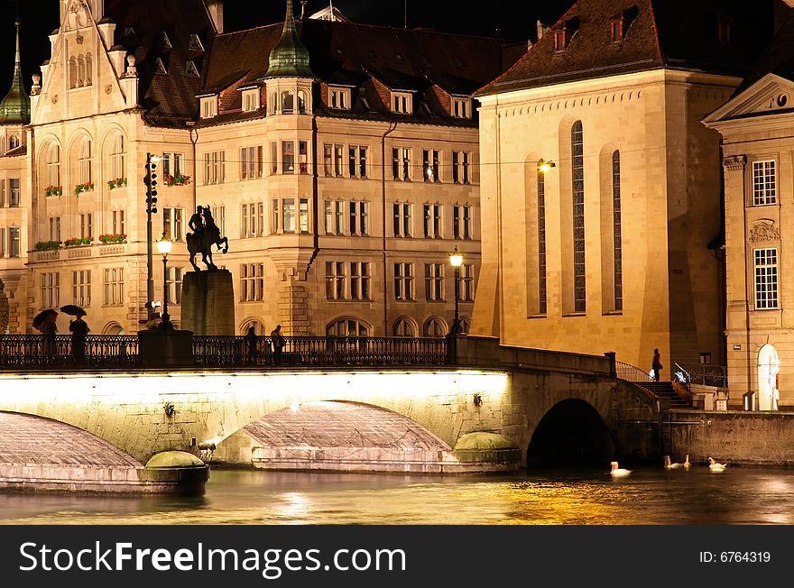 The night view of the Fraumunster in Zurich