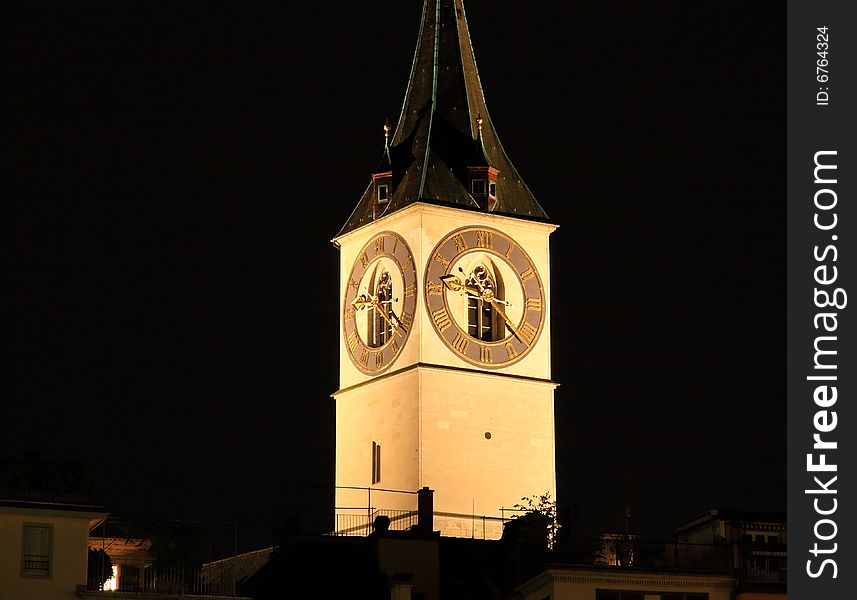 The night view of the Fraumunster in Zurich