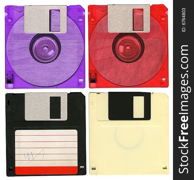 Floppy disks on white background