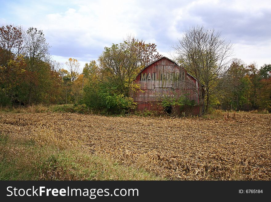 Old mail pouch barn in the fall along highway 6 in indiana. Old mail pouch barn in the fall along highway 6 in indiana