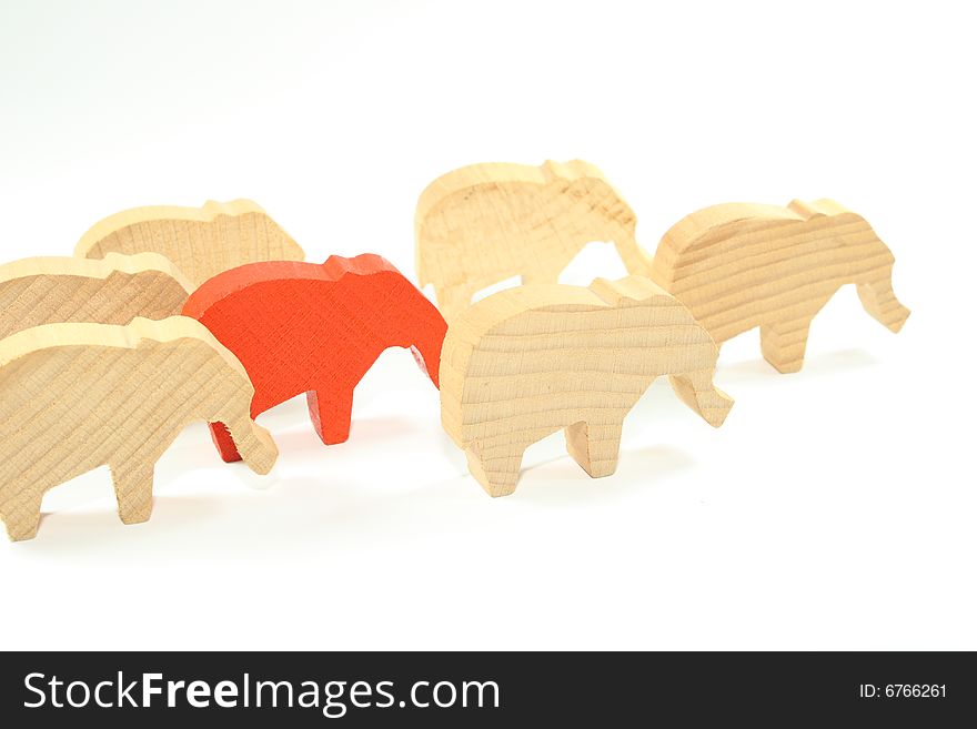 Red wooden elephant on a white background. Red wooden elephant on a white background