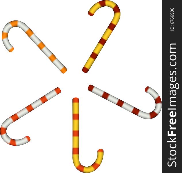 Five candy canes. Vector, easy to edit.