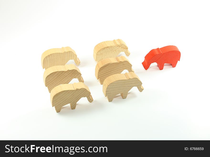 Red wooden elephant on a white background. Red wooden elephant on a white background