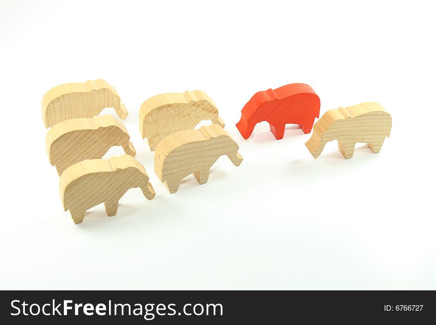 Red wooden elephant on a white background. Red wooden elephant on a white background