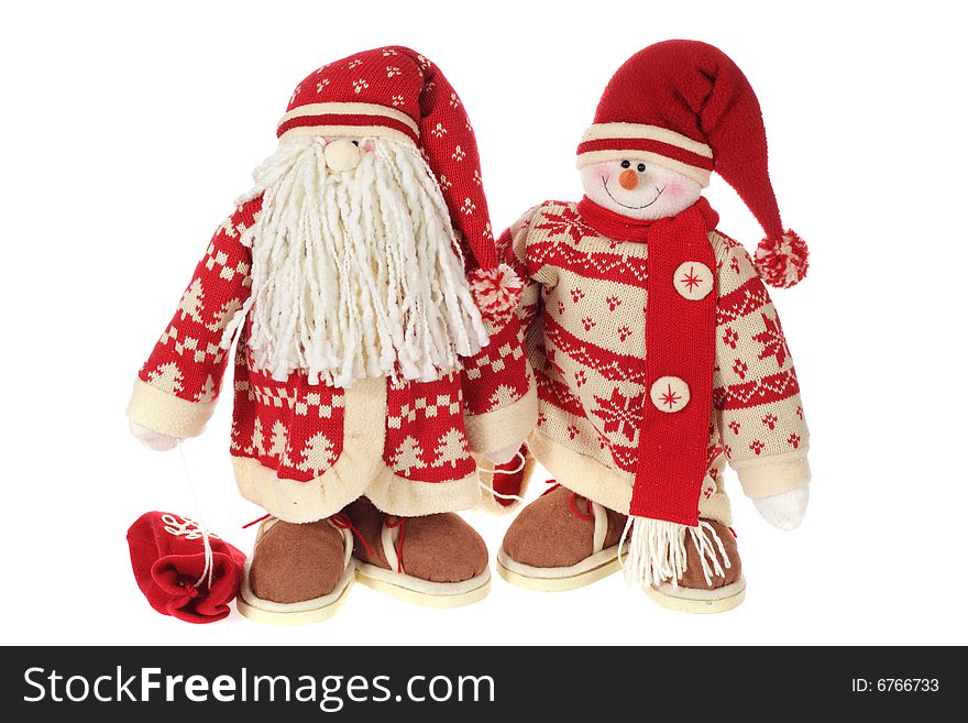 Santa Claus And Smiling Snowman Doll