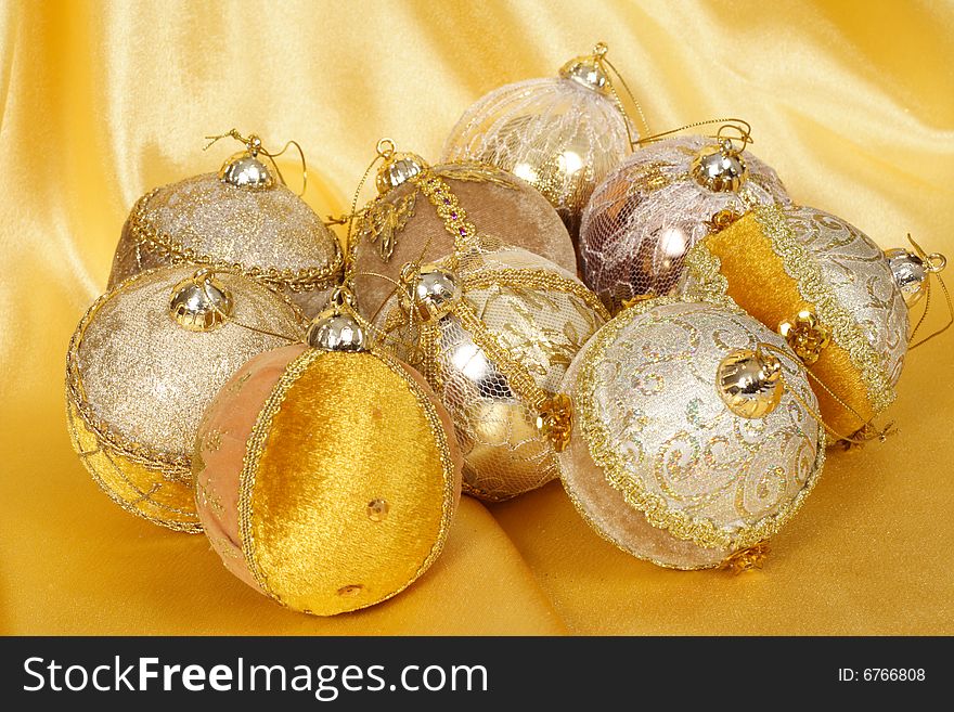 Christmas ornament, photo on the fabric background