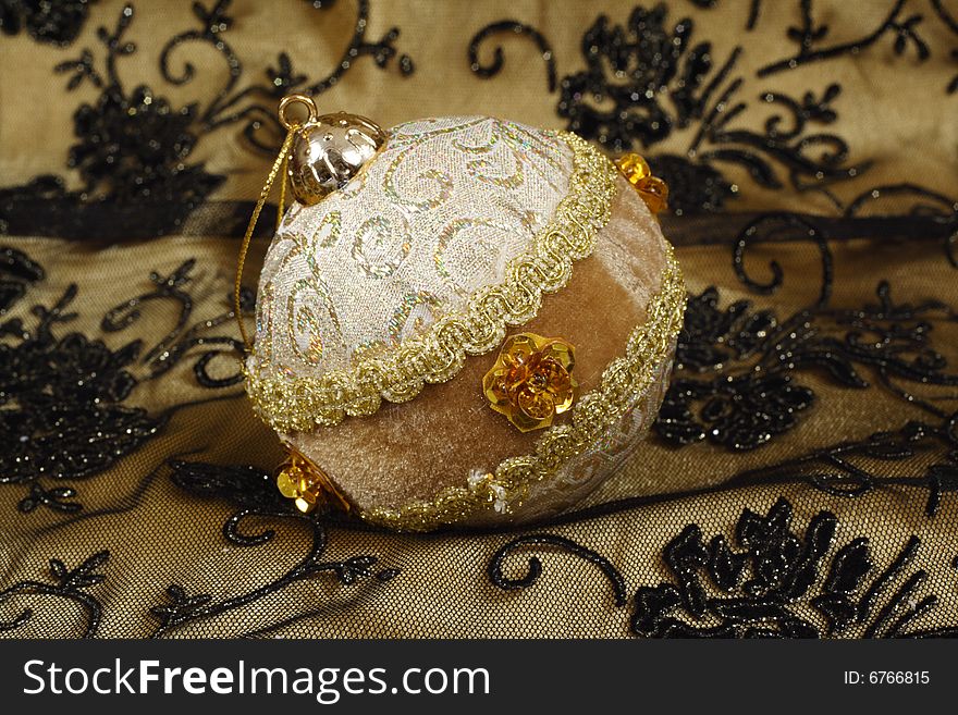 Christmas ornament, photo on the fabric background