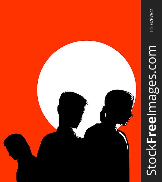 Vector art of a family silhouette on red background. Vector art of a family silhouette on red background
