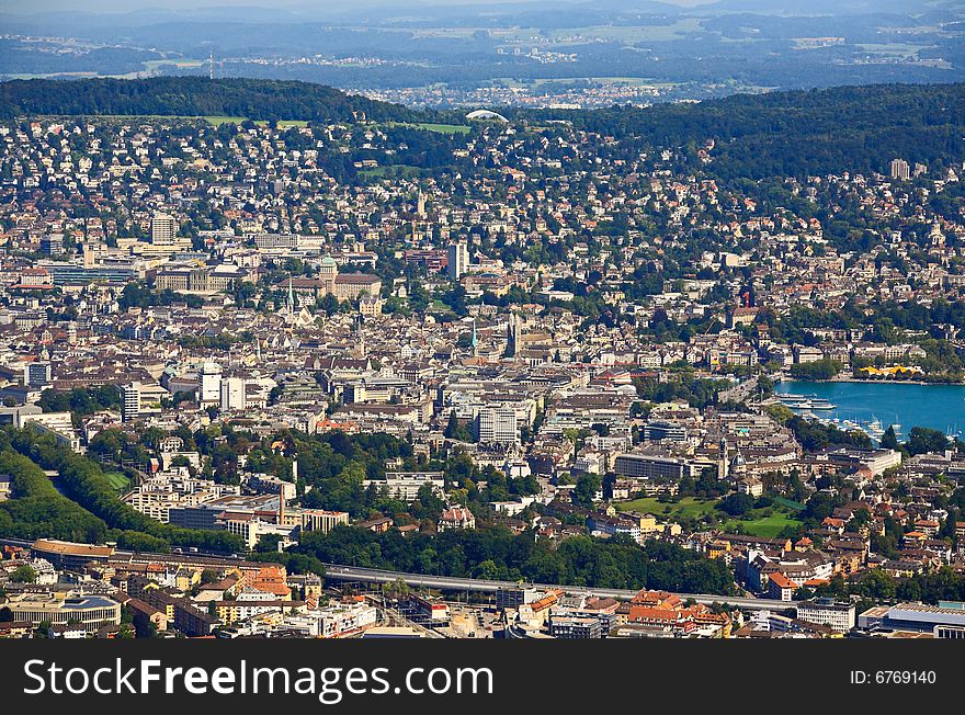 The aerial view of Zurich City