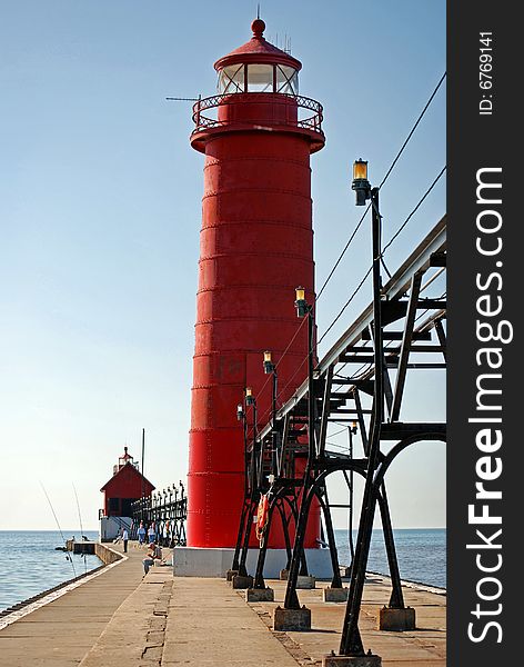 Red lighthouse with a catwalk. Red lighthouse with a catwalk.