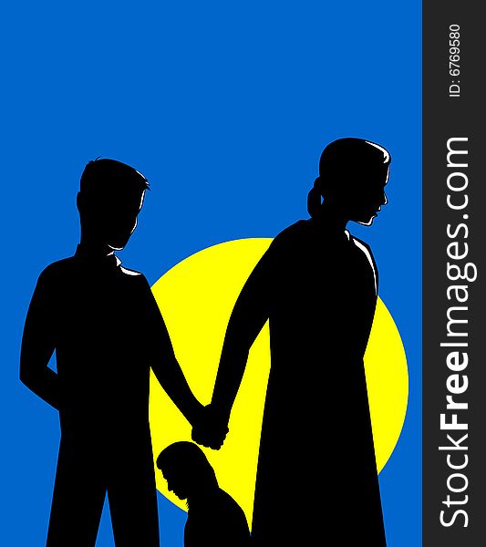 Vector art of a family silhouette on blue background. Vector art of a family silhouette on blue background