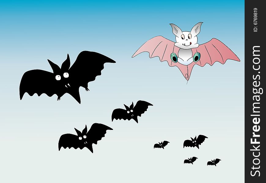 Illustration of two kind of flying bats