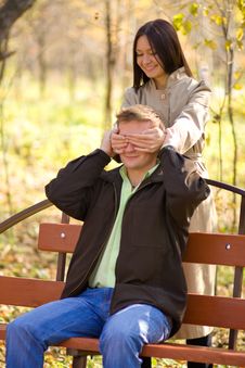 Young Girl Has Closed Its Eyes A Young Man Stock Photography
