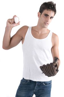 Baseball Player Isolated In White With Ball And Gl Stock Image Baseball Player Isolated In White With Ball And Gl Stock Image
