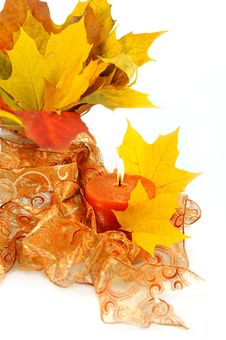 Fall Arrangenment In Vase With Candle Royalty Free Stock Photography