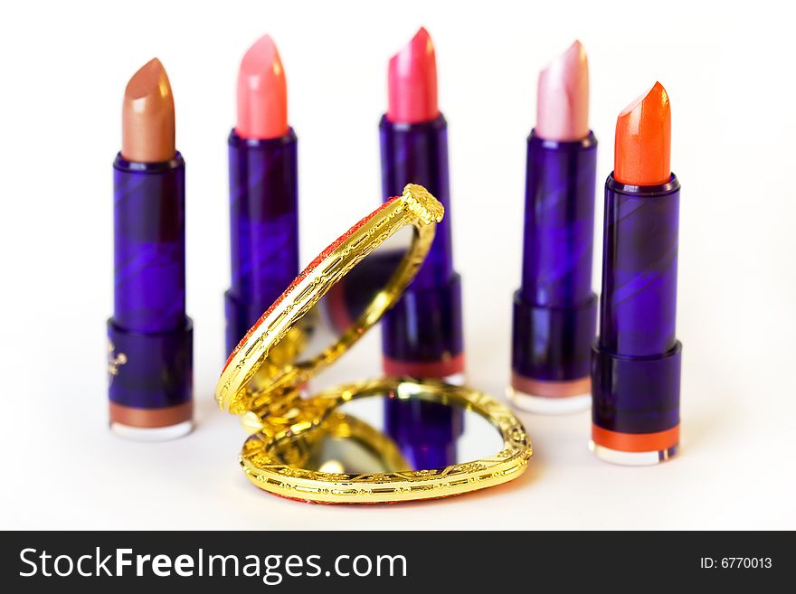 Five Lipsticks And Mirror