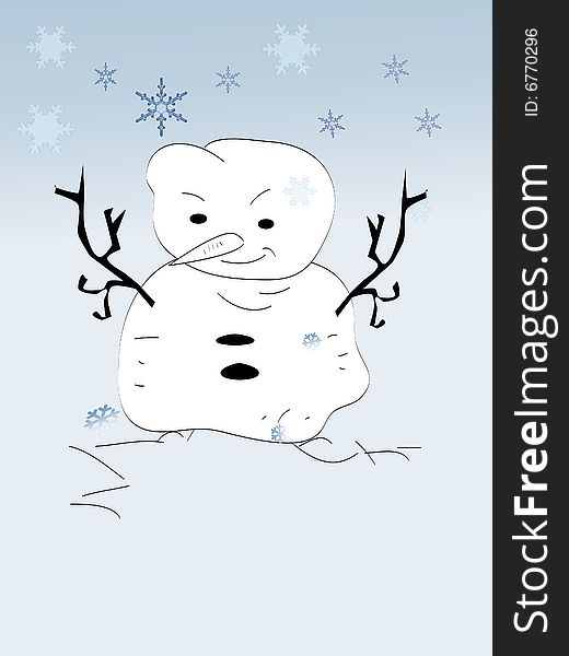 A snowmen on snowflake background ,illustration ,element for design