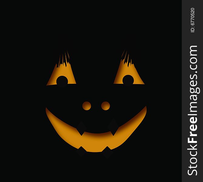 Halloween smiling jack-o'-lantern orange face on black background. Halloween smiling jack-o'-lantern orange face on black background