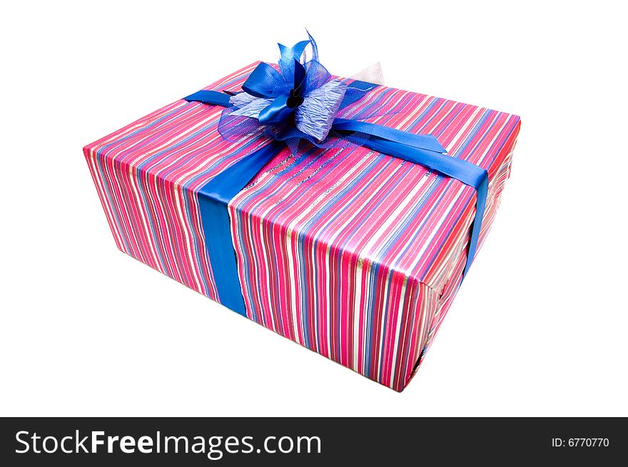 Colourful gift box with big blue bow