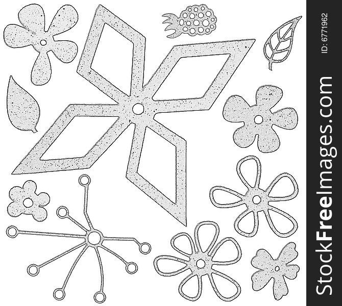 Textured modern floral design elements, illustration. Textured modern floral design elements, illustration