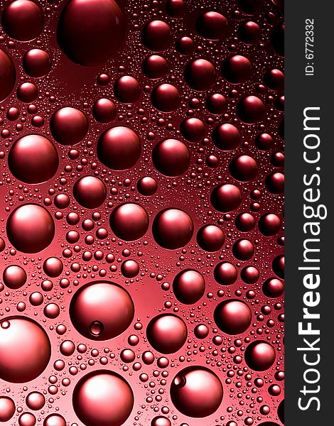 Red round water drops background. Red round water drops background