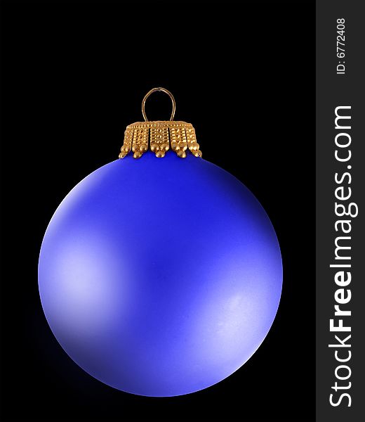 Blue Christmas ball with black background.