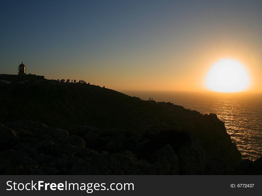 Cape San Vicente Lighthouse at dusk.