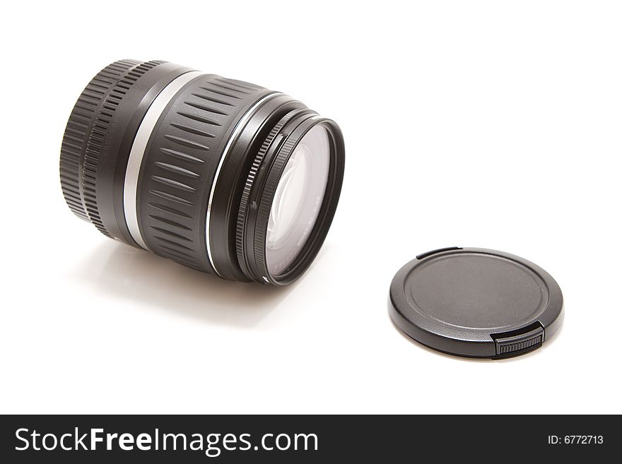 Isolated black photo lens and cover